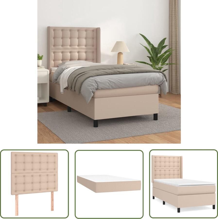 The Living Store Boxspring met matras kunstleer cappuccinokleurig 100x200 cm Boxspringbed Kunstleder Bed Verstelbare Hoofdbord Pocketveer Matras Middelhard Matras - Foto 2
