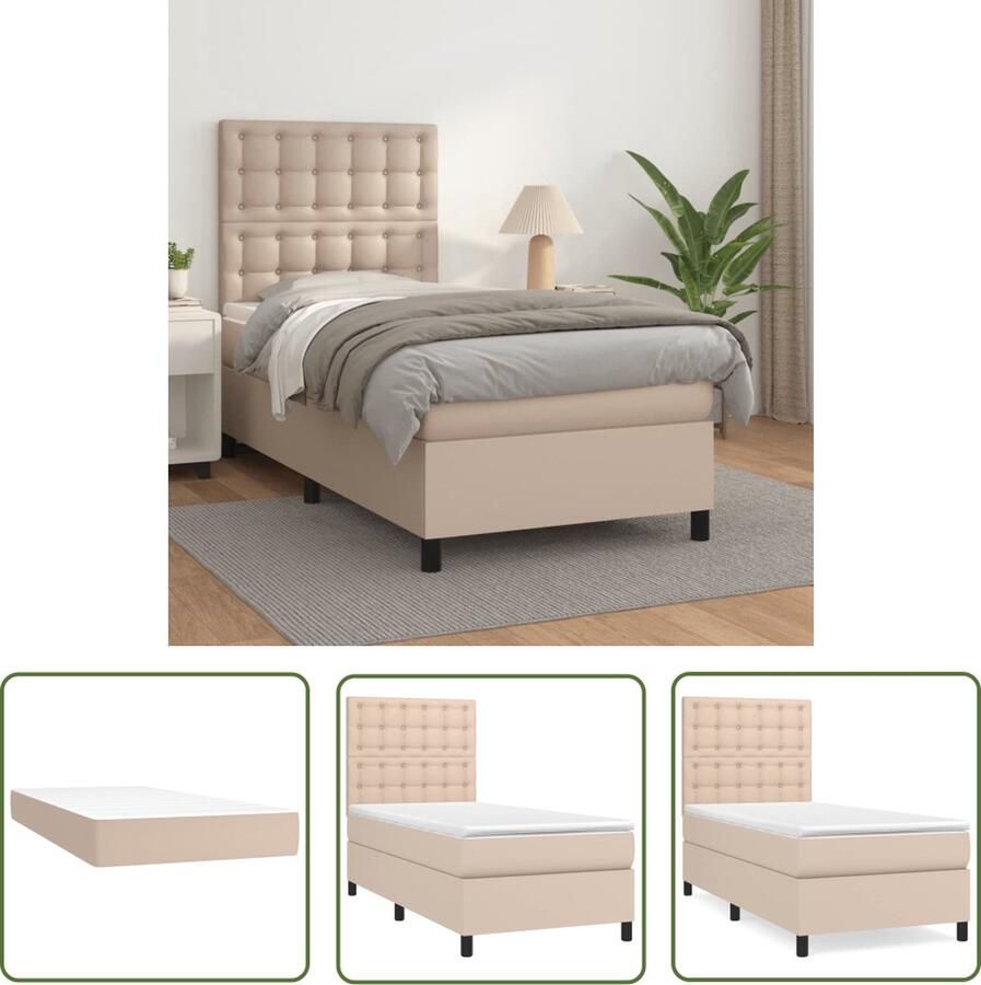 The Living Store Boxspringbed Kunstleer 203x100x118 128 cm Met verstelbaar hoofdbord Pocketvering matras Middelharde ondersteuning Huidvriendelijk topmatras Boxspring Boxspringbed Kunstleder Bed Bruine Boxspring Tweepersoons Bed