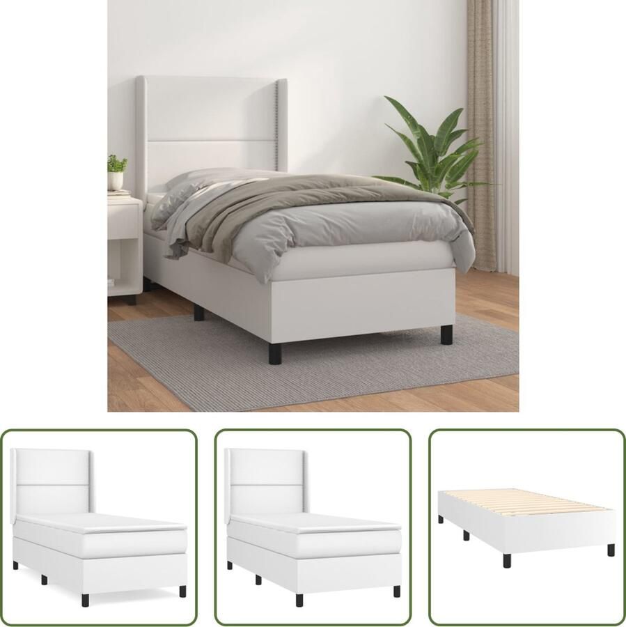 The Living Store Boxspring met matras kunstleer wit 100x200 cm Boxspring Boxsprings Bed Slaapmeubel Boxspringbed Boxspring Bed Tweepersoonsbed Bed Met Matras Bedframe Ledikant Bed Met Hoofdbord