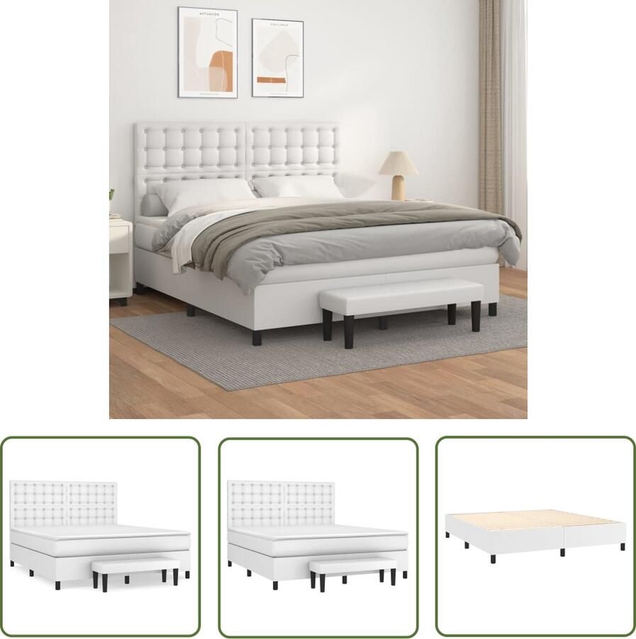 The Living Store Boxspringbed Kunstleer 203x180x118 128 cm Verstelbaar hoofdbord Pocketvering matras Middelharde ondersteuning Huidvriendelijk topmatras Multifunctioneel bankje