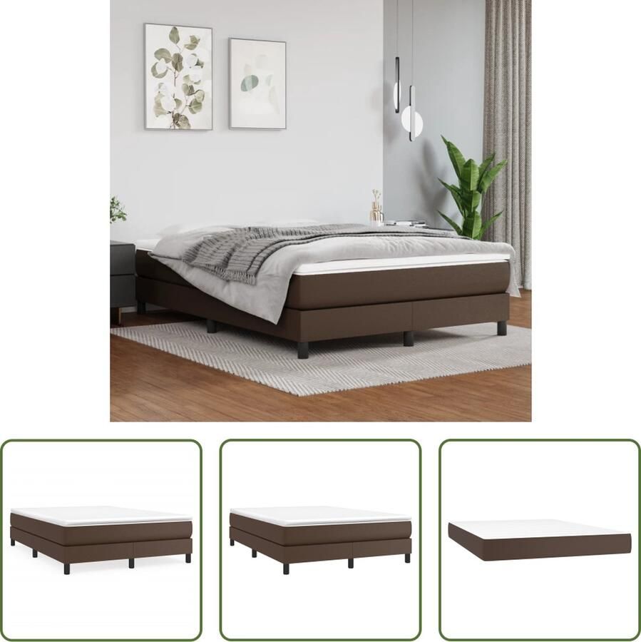 The Living Store Boxspring met matras kunstleer bruin 140x200 cm Boxspring Boxsprings Bed Slaapmeubel Boxspringbed Boxspring Bed Tweepersoonsbed Bed Met Matras Bedframe Ledikant Bedden
