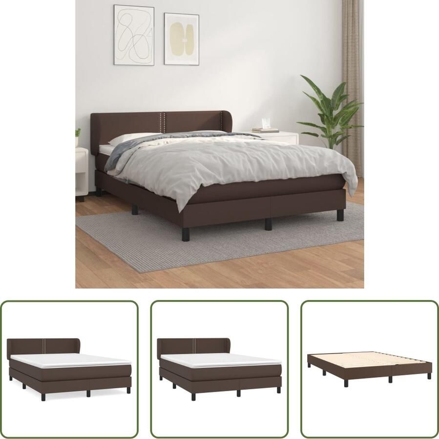 The Living Store Boxspring Bruin Kunstleer Bedframe 203x147x78 88 cm Hoogwaardig kunstleer Verstelbaar hoofdbord Pocketvering matras Middelharde ondersteuning Huidvriendelijk topmatras Inclusief montagehandleiding - Foto 2