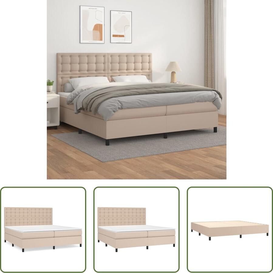 The Living Store Boxspringbed Kunstleer Pocketvering Middelhard Hoofdbord Verstelbaar 203x200x118 128 cm Cappuccino Boxspringbed Kunstleder Bed Pocketveer Matras Hoofdbord Verstelbaar Bruine Bed - Foto 2