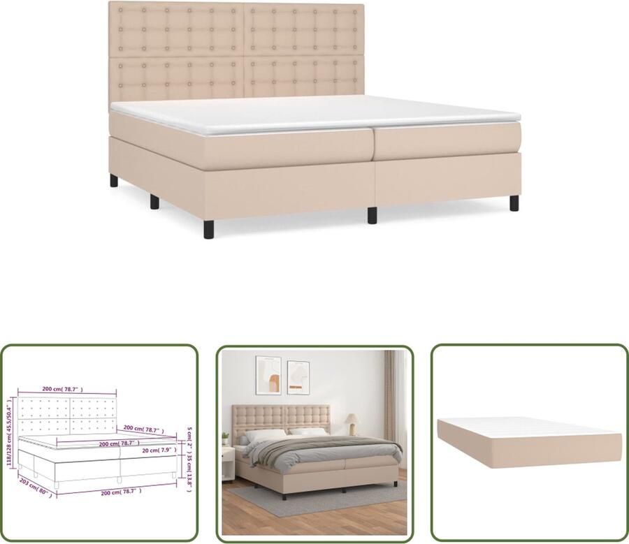 The Living Store Boxspringbed Kunstleer Pocketvering Middelhard Hoofdbord Verstelbaar 203x200x118 128 cm Cappuccino Boxspringbed Kunstleder Bed Pocketveer Matras Hoofdbord Verstelbaar Bruine Bed