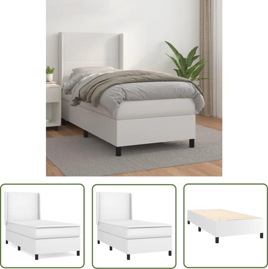 The Living Store Boxspring met matras kunstleer wit 80x200 cm Boxspring Boxsprings Bed Slaapmeubel Boxspringbed Boxspring Bed Tweepersoonsbed Bed Met Matras Bedframe Ledikant Bed Met Hoofdbord - Foto 3
