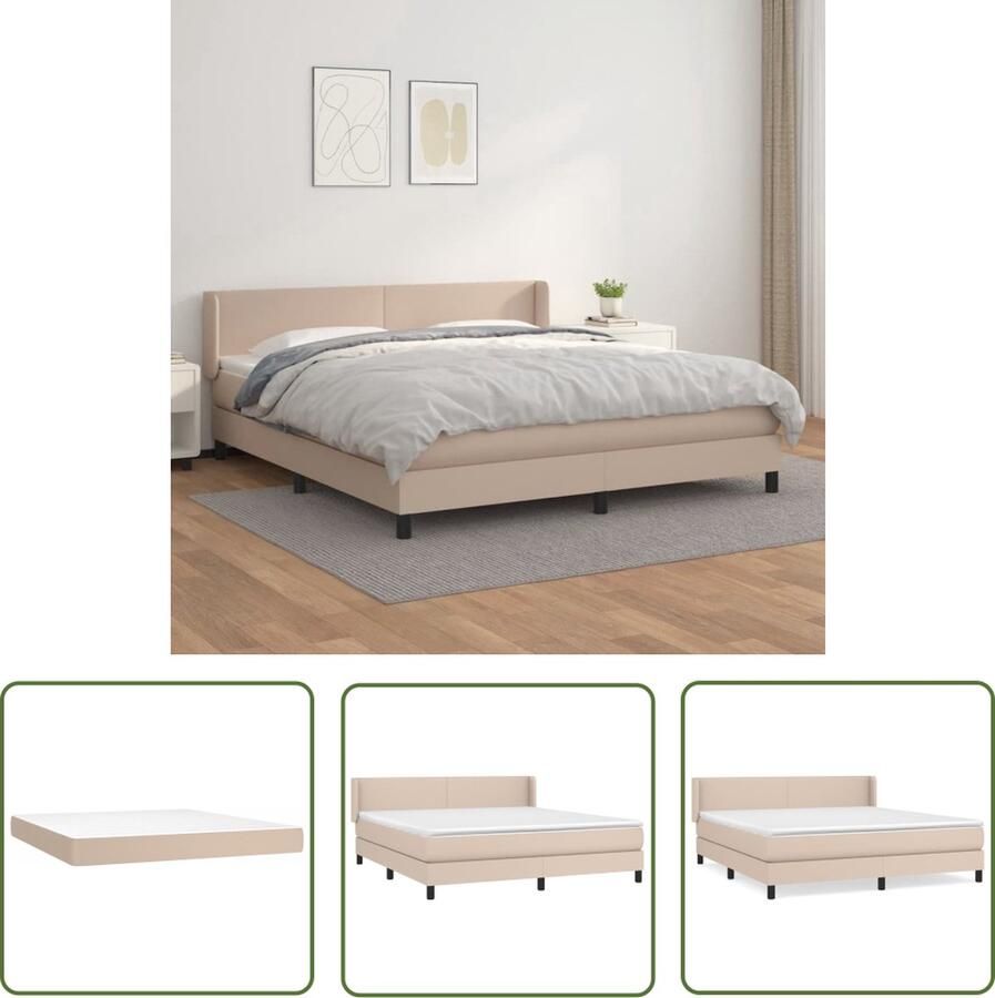 The Living Store Boxspringbed Kunstleer Pocketvering Middelharde ondersteuning Boxspringbed Kunstleder Bed Pocketveer Matras Middelhard Matras Bruine Bed