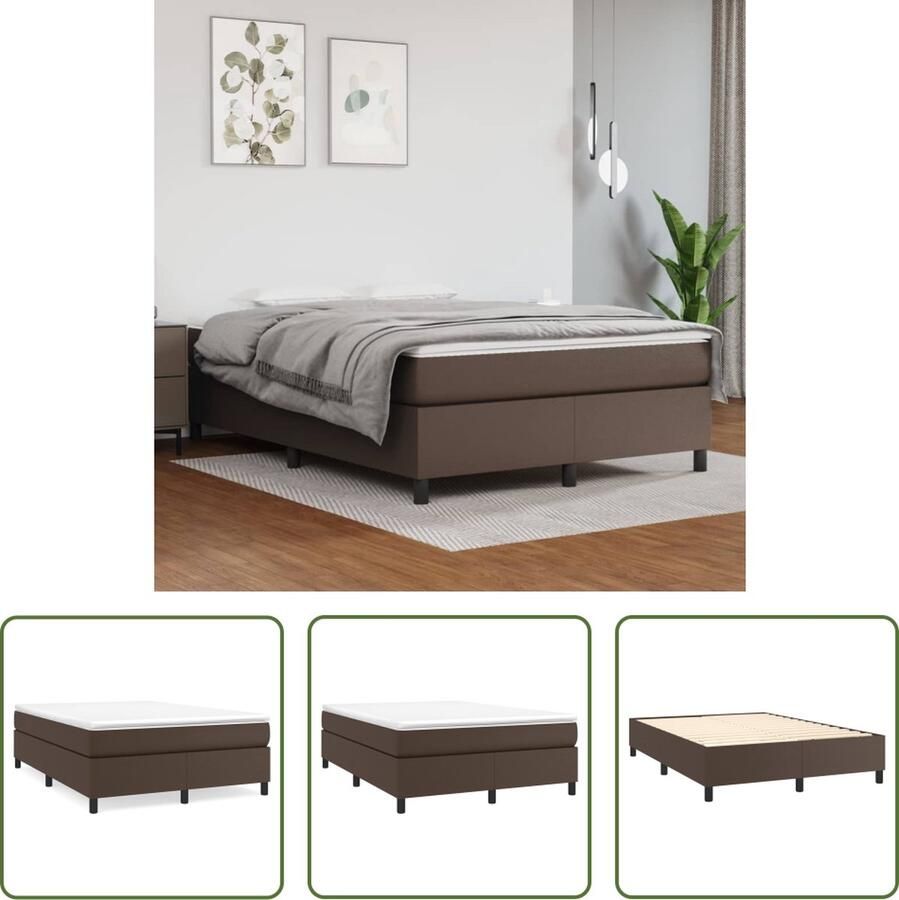 The Living Store Boxspringbed Kunstleer Pocketvering Middelharde ondersteuning Huidvriendelijk Multiplex lattenbodem Bruin 203x140 cm