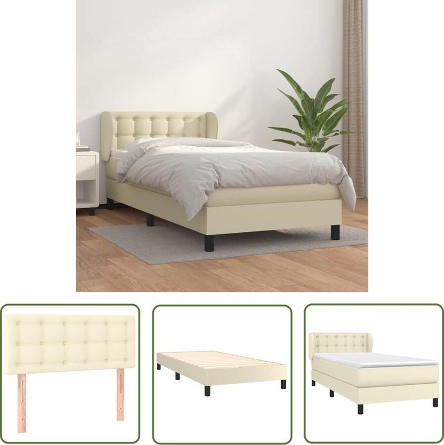 The Living Store Boxspringbed Kunstleer Pocketvering Middelharde ondersteuning Huidvriendelijk Crème 203x103x78 88cm Boxspringbed Kunstleder Bed Pocketveer Matras Middenhard Creme Kleur