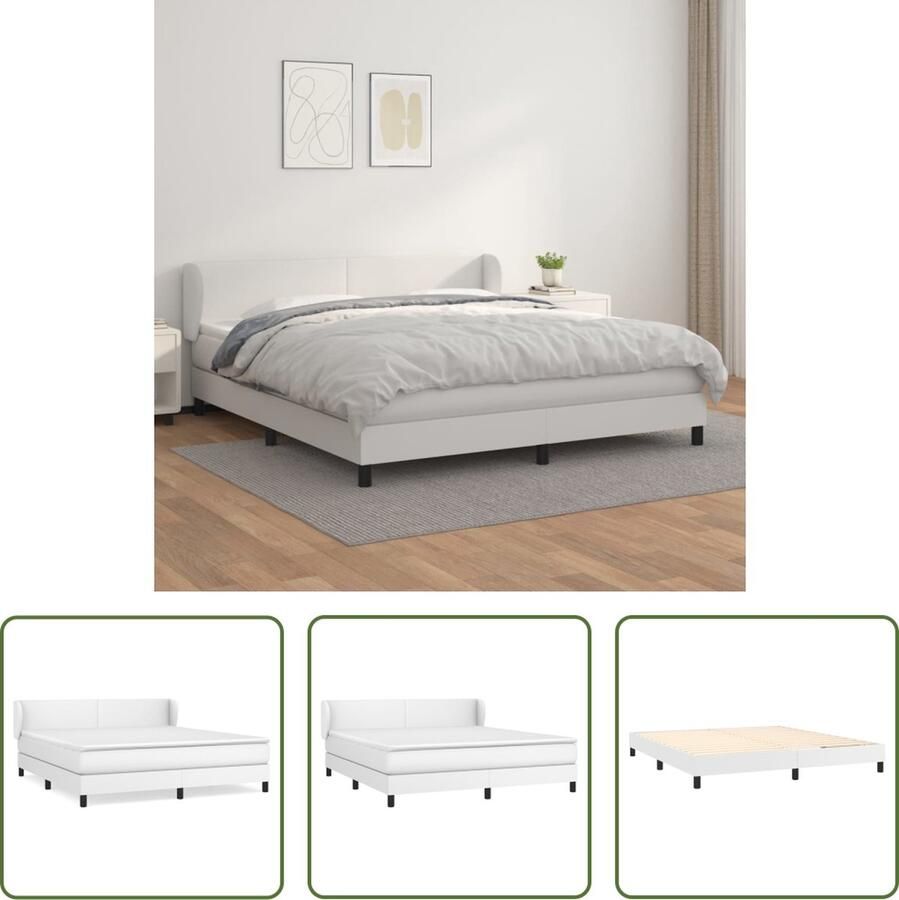 The Living Store Boxspringbed Kunstleer Pocketvering Middelharde ondersteuning Met hoofdbord Wit 203 x 163 x 78 88 cm 160 x 200 x 20 cm matras 160 x 200 x 5 cm topmatras