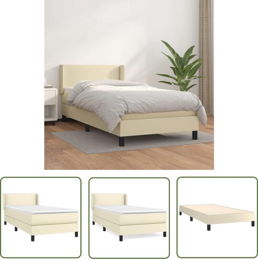 The Living Store Boxspringbed naam Bed 203 x 103 x 78 88 cm Duurzaam kunstleer Boxspringbed Boxspring Bed Kunstleder Bed Creme Bed