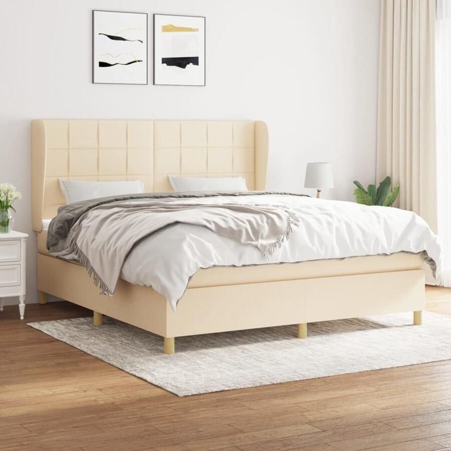 The Living Store Boxspring met matras stof crèmekleurig 160x200 cm Boxspringbed Boxsprings Slaapkamer Meubels Bed Frame Creme Kleur - Foto 2