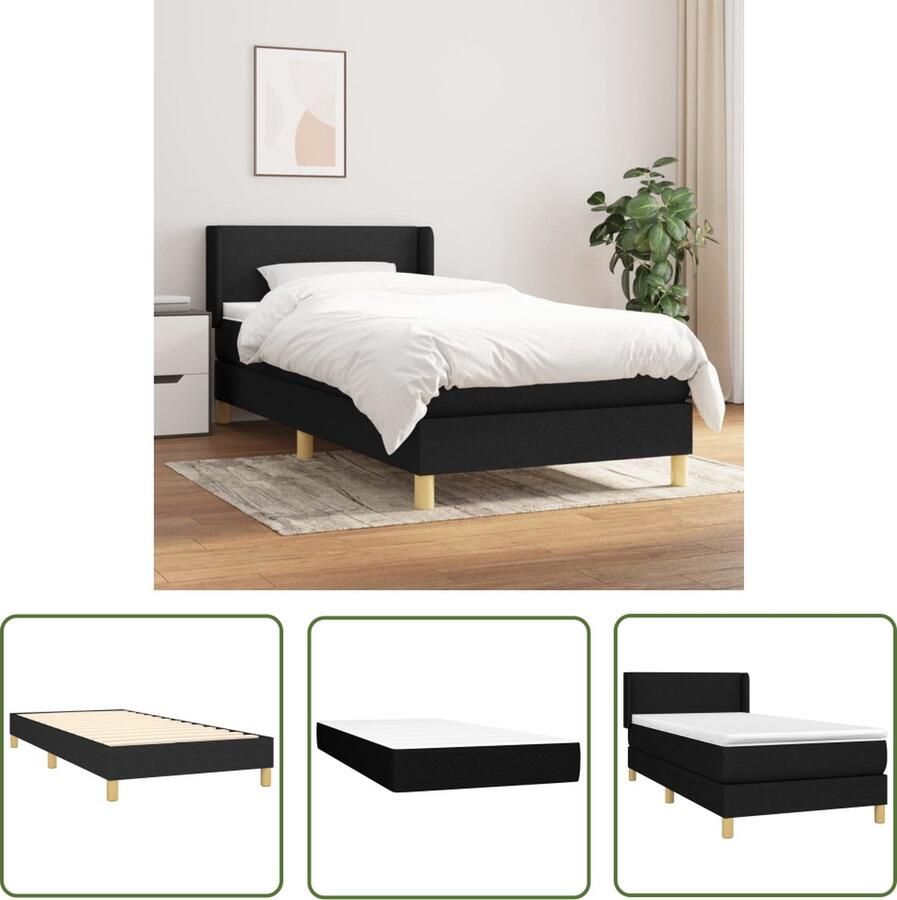 The Living Store Boxspringbed Pocketvering 100 x 200 x 20 cm Middelharde ondersteuning Boxspringbed Pocketvering Slaapcomfort Zwarte Boxspring Middeld Hard Matras - Foto 2