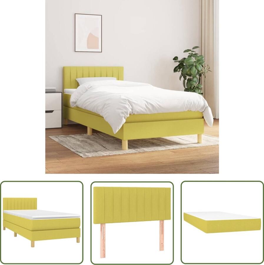 The Living Store Boxspring met matras stof groen 100x200 cm Boxspringbed Boxspring Bed Slaapkamerinrichting Groentinten