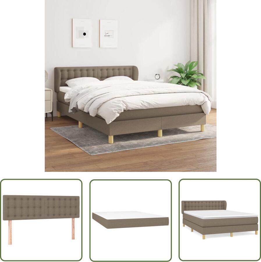 The Living Store Boxspringbed Pocketvering 140 x 200 cm Taupe Duurzaam materiaal pluche look Verstelbaar hoofdbord Middelharde ondersteuning Huidvriendelijk topmatras Incl montagehandleiding
