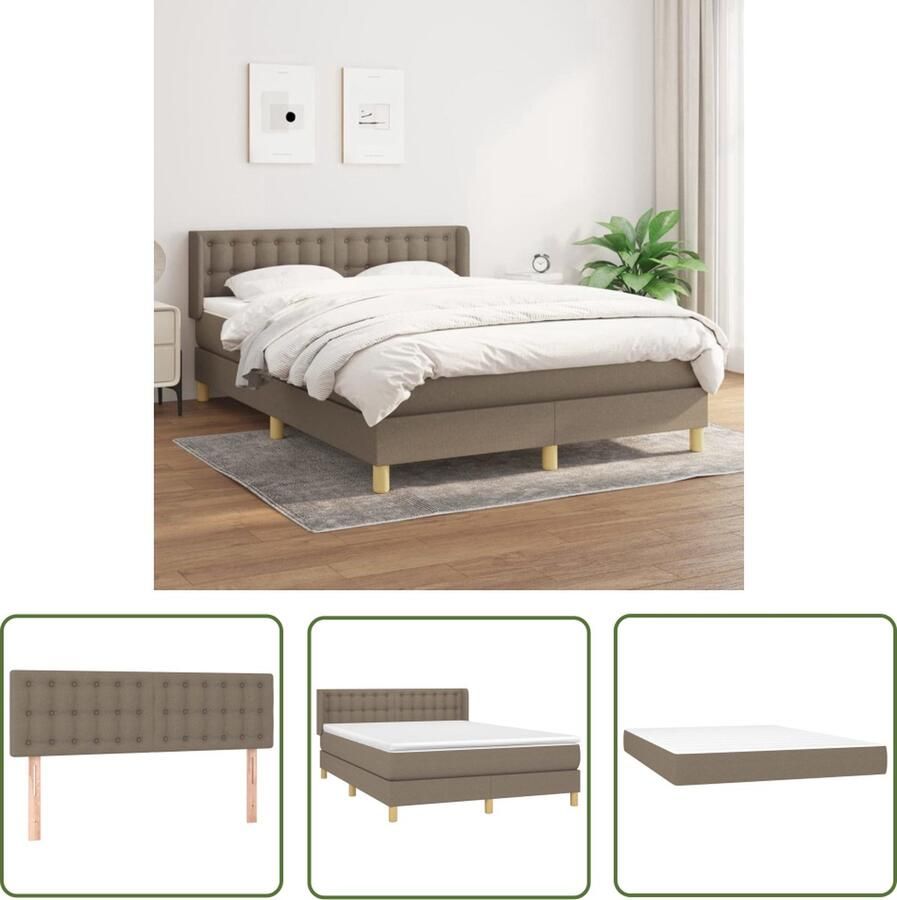 The Living Store Boxspring met matras stof taupe 140x200 cm Boxspringbed Boxspring Slaapkamer Meubels Tweepersoonsbed Pocketvering Matras