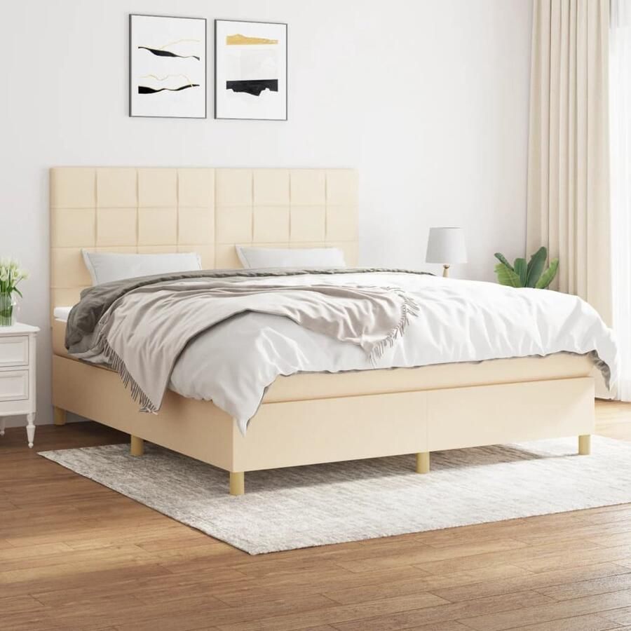 The Living Store Boxspring met matras stof crèmekleurig 160x200 cm Boxspringbed Pocketvering Creme Kleur Tweepersoonsbed Boxspring - Foto 2