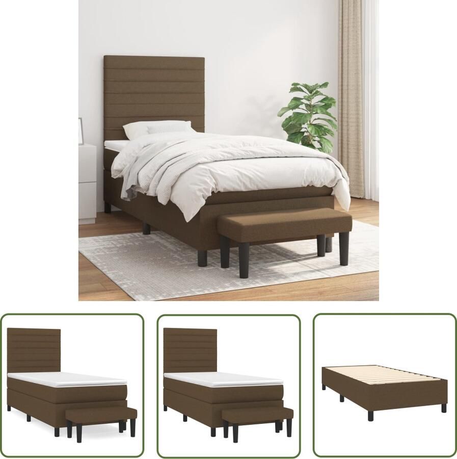 The Living Store Boxspring met matras stof donkerbruin 90x200 cm Boxspringbed Pocketvering Donkere Bruine Bed Verstelbare Hoofdbord Boxspring Frame