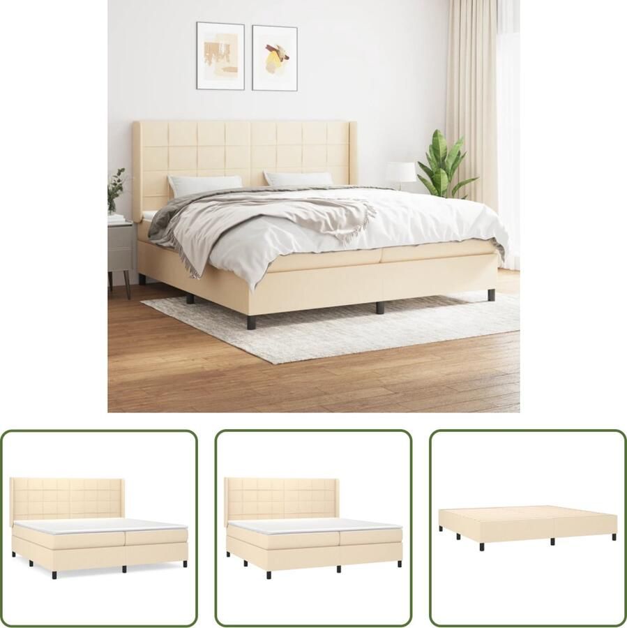 The Living Store Boxspringbed Pocketvering Matras 100x200 cm Middelharde Ondersteuning Huidvriendelijk Topmatras Crème Boxspringbed Boxspring Creme Kleurig Pocketveer Matras Middenhard