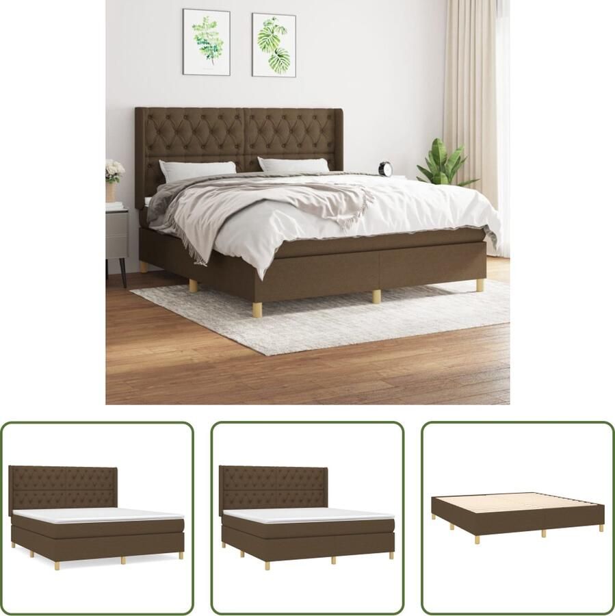 The Living Store Boxspringbed Pocketvering matras Middelharde ondersteuning Huidvriendelijk topmatras 203x163x118 128 cm donkerbruin Boxspringbed Pocketvering Matras Middenhard Boxspring Bed Frame