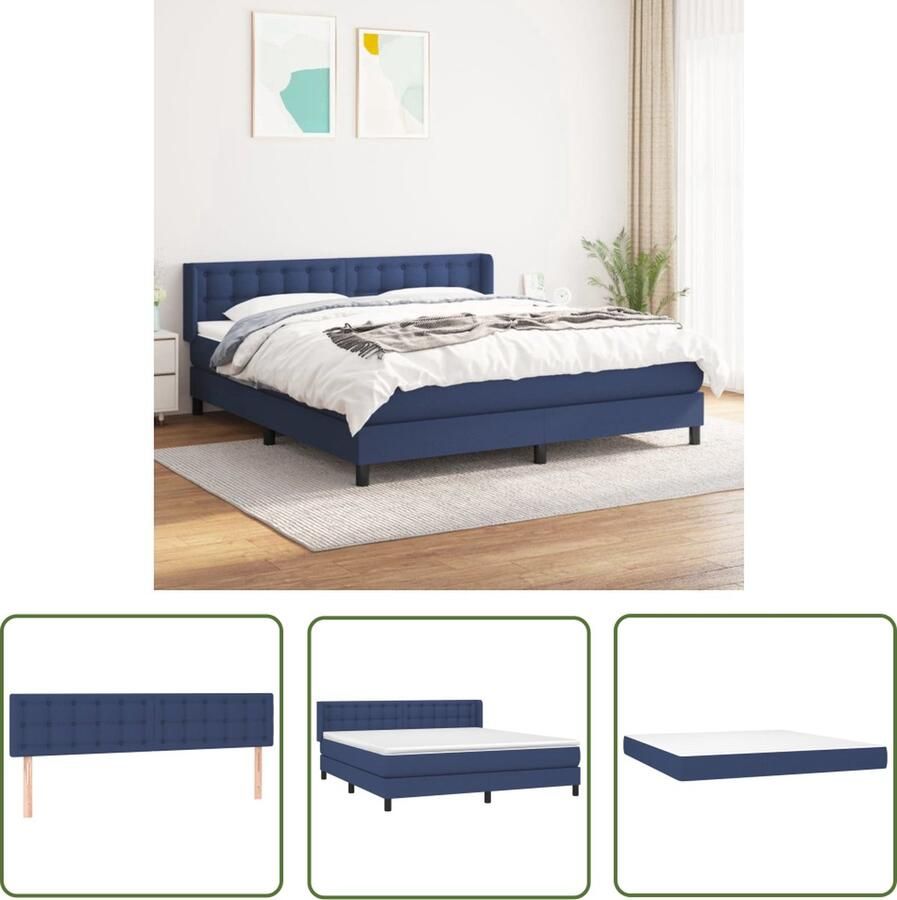 The Living Store Boxspringbed Pocketvering matras Middelharde ondersteuning Huidvriendelijk topmatras Blauw 160 x 200 cm