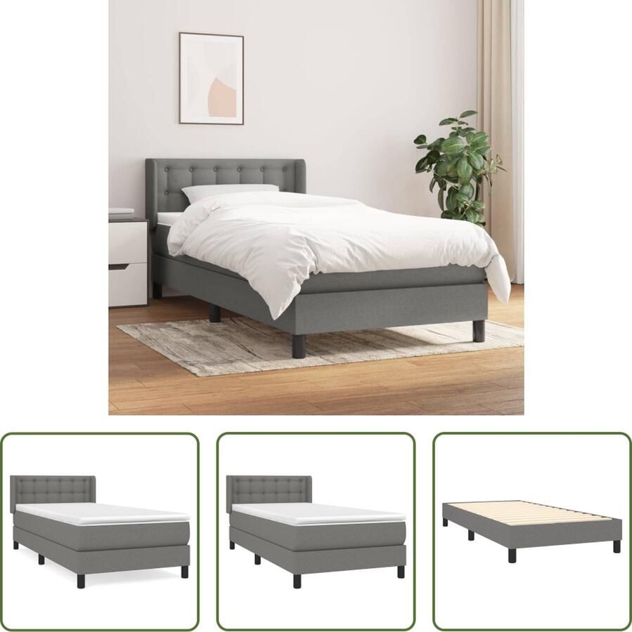 The Living Store Boxspringbed Pocketvering Middelhard Donkergrijs 203 x 100 x 118 128 cm Inclusief matras en topmatras Boxspringbed Pocketvering Middelhard Donkere Kleuren Tweepersoonsbed - Foto 2
