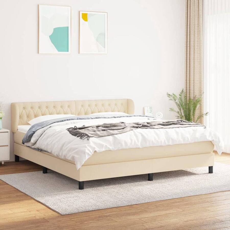 The Living Store Boxspringbed Pocketvering Middelharde ondersteuning 180x200 cm Crème Boxspringbed Pocketvering Middelhard Creme Kleur Tweepersoonsbed