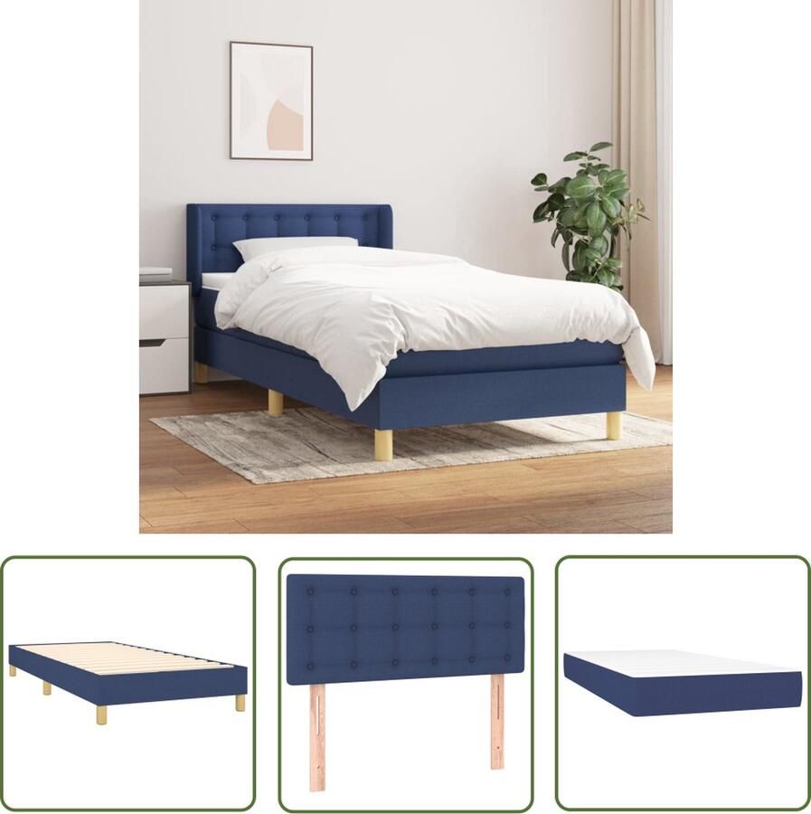 The Living Store Boxspringbed Pocketvering Middelhard 100x200x118 128 cm Blauw Boxspringbed Boxspring Tweepersoonsbed Slaapcomfort Pocketvering - Foto 2