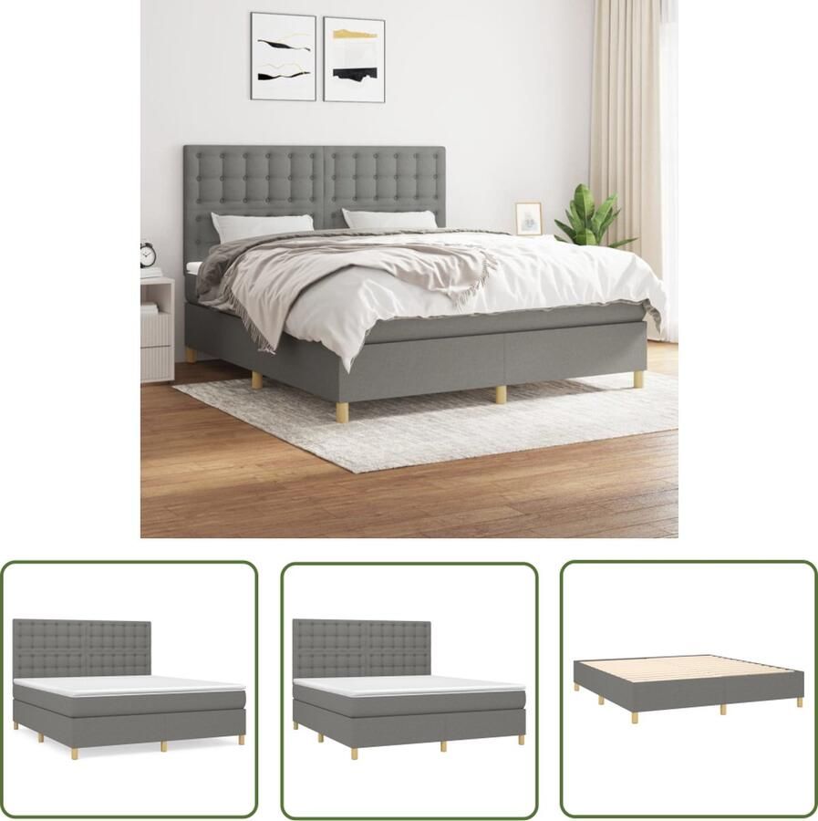 The Living Store Boxspringbed Pocketvering Middelharde ondersteuning Donkergrijs 203x180x118 128 cm Inclusief matras en topmatras Boxspringbed Pocketvering Donkere Kleuren Tweepersoonsbed Middenhard Matras