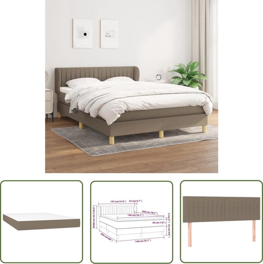 The Living Store Boxspringbed Pocketvering Middelharde ondersteuning Huidvriendelijk Kleur- Taupe Afmetingen- 203x147x78 88 cm Boxspringbed Pocketvering Middelhard Taupe Slaapkamer Meubels