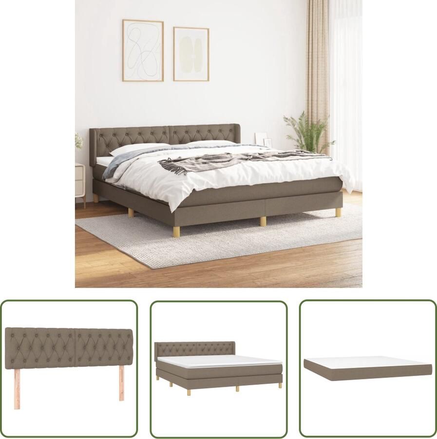 The Living Store Boxspringbed Pocketveringmatras Middelharde ondersteuning Huidvriendelijk topmatras Taupe 203 x 163 x 78 88 cm Boxspringbed Boxspring Tweepersoonsbed Pocketed Verenmatras Middenhard Matras