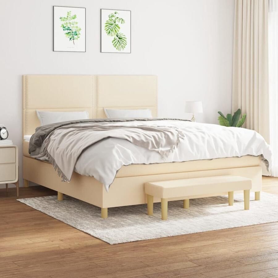 The Living Store Boxspring met matras stof crèmekleurig 180x200 cm Boxspringbed Boxspring Bed Frame Slaapcomfort Creme Kleur