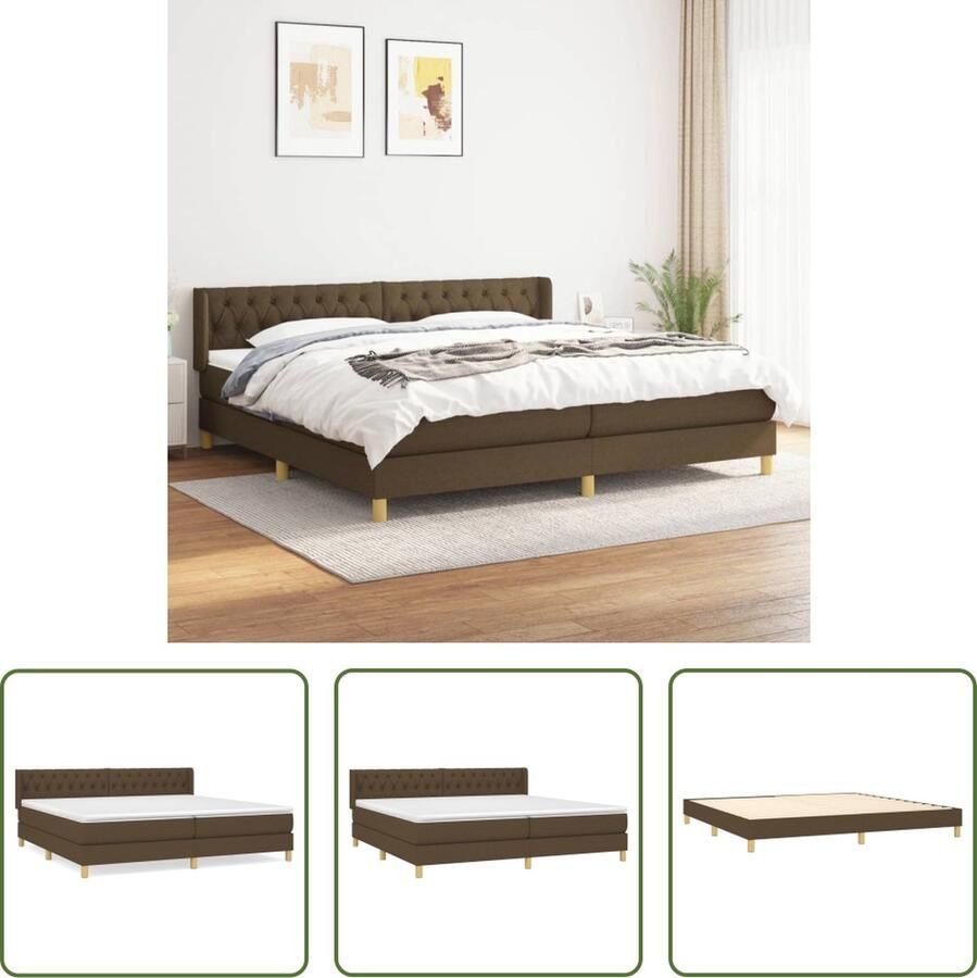 The Living Store Boxspring met matras stof donkerbruin 200x200 cm Boxspringbed Boxspring Tweepersoonsbed Bed Frame Houten Bed