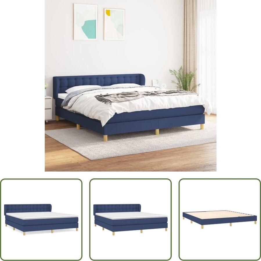 The Living Store Boxspringbed Rustgevend Bed 203x163x78 88cm Blauw Boxspringbed Slaapkamer Meubilair Tweepersoons Bed Blauwe Bed Boxspring Frame