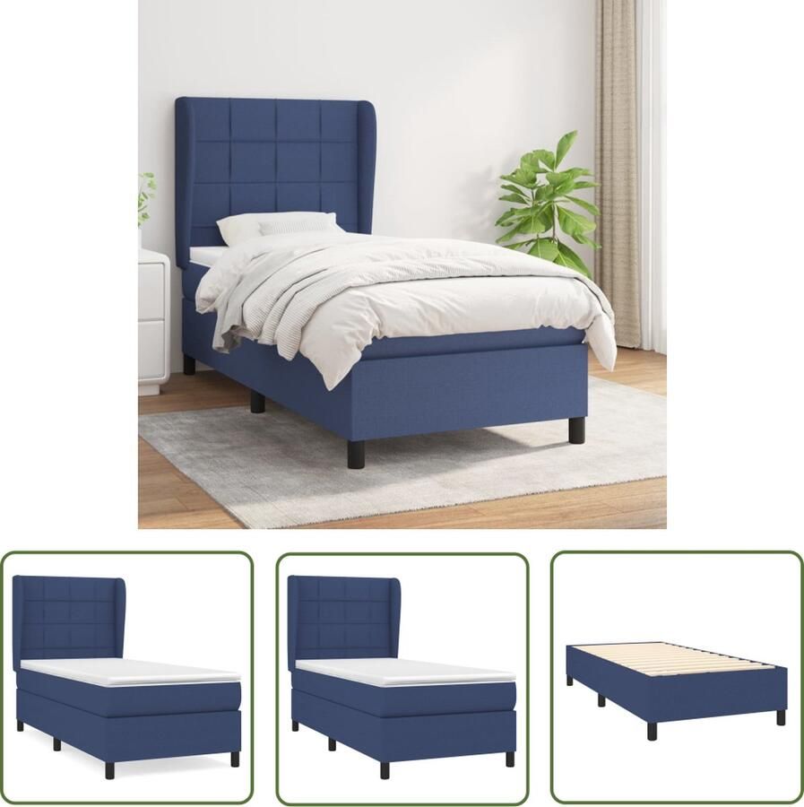 The Living Store Boxspringbed Rustgevende nachtrust Bed Afmetingen- 203 x 83 x 118 128 cm Ken- Duurzaam materiaal Kleur- Blauw Levering bevat- 1 x bedframe 1 x hoofdbord met randen 1 x matras 1 x topmatras - Foto 2