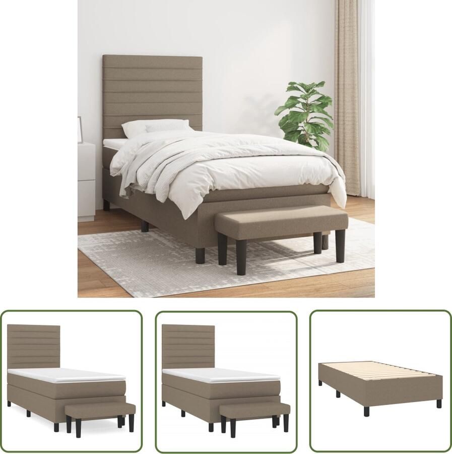 The Living Store Boxspringbed Taupe 193 x 90 x 118 128 cm Duurzaam Verstelbaar hoofdbord Pocketvering matras Middelharde ondersteuning Huidvriendelijk topmatras Multifunctioneel bankje - Foto 2