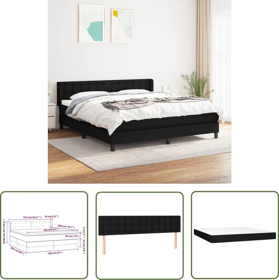 The Living Store Boxspringbed Pocketvering matras Middelharde ondersteuning Huidvriendelijk topmatras 203 x 163 x 78 88 cm Kleur- Zwart