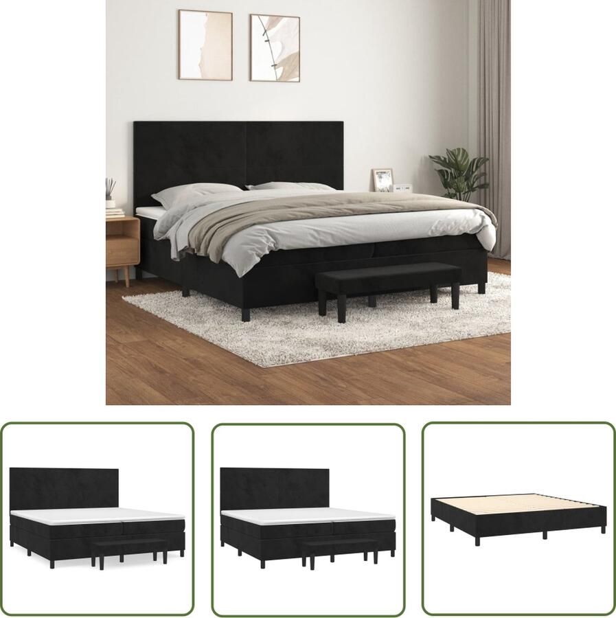 The Living Store Boxspringbed Zwart Multifunctioneel 203x200x118 128 cm Fluweel Pocketvering Matras Middelharde Ondersteuning Huidvriendelijk Topmatras Incl Montagehandleiding