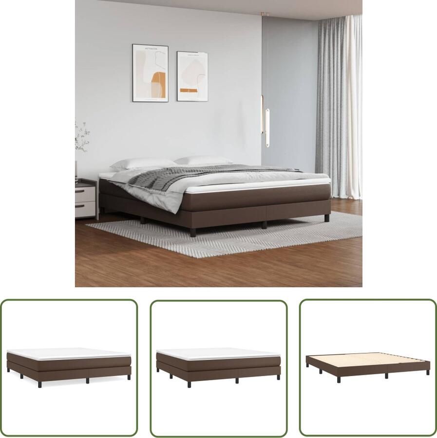 The Living Store Boxspringframe 180 x 200 cm Duurzaam kunstleer Ondersteunende poten Multiplex lattenbodem Bruin