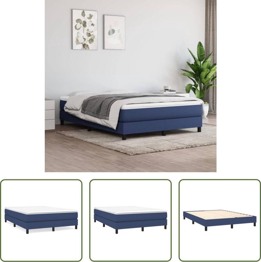 The Living Store Boxspringframe 203 x 140 x 25 cm blauw 100% polyester multiplex duurzaam met poten geschikt voor 140 x 200 cm matras montagehandleiding Boxspring Frame Tweepersoons Bed Frame Blauwe Bed Houten Bed Frame