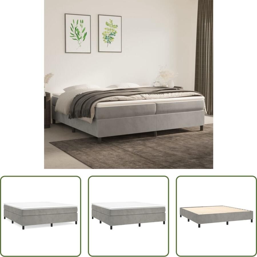 The Living Store Boxspringframe 203 x 200 x 35 cm Zacht fluweel Ondersteunende poten Multiplex lattenbodem (150 karakters) Boxspringframe Tweepersoons Bed Fluweel Bed Grijs Bed Houten Bed