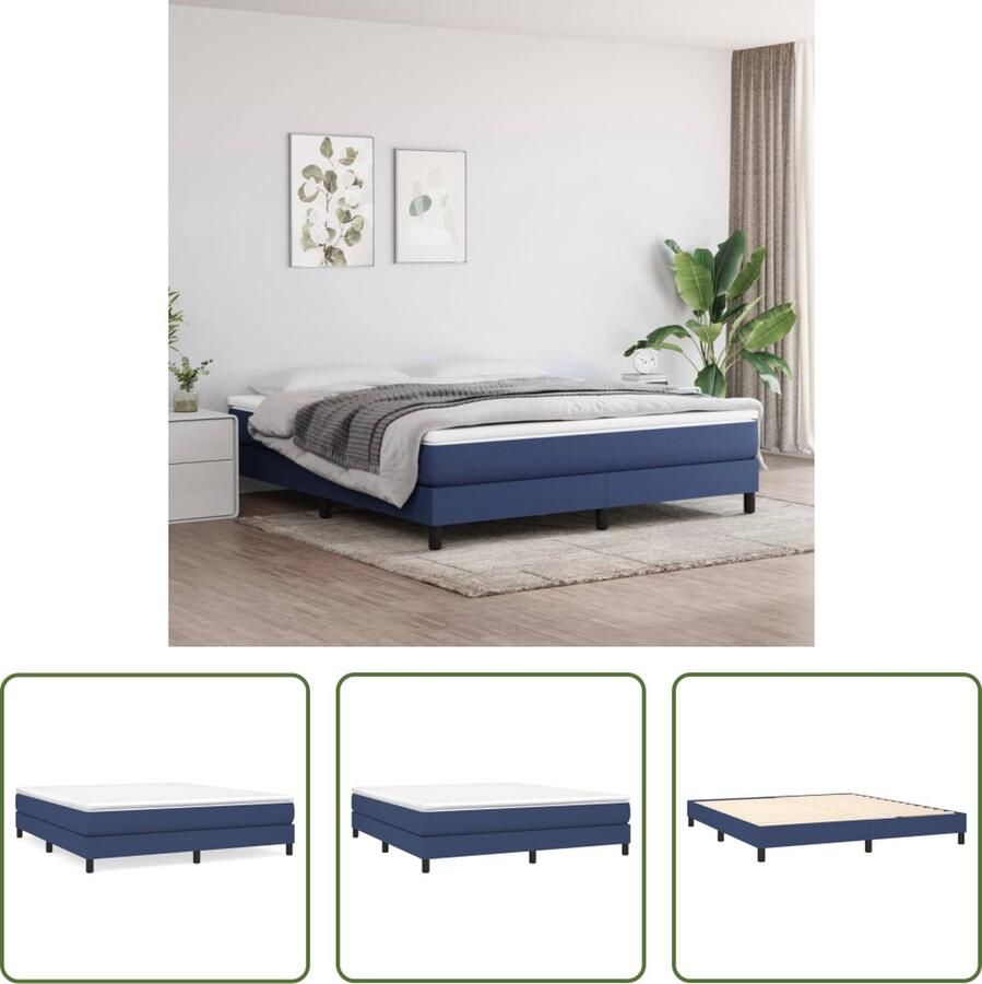 The Living Store Boxspringframe Afmeting- 203 x 160 x 25 cm Ken- Duurzaam materiaal Kleur- blauw Boxspringframe Bedframe Tweepersoonsbed Blauwdruk Stoffen Bed