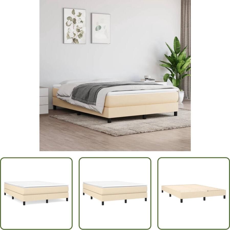 The Living Store Boxspringframe stof crèmekleurig 140x200 cm Boxspringframe Boxspringframes Bed Ledikant Slaapmeubel Bedframe Bedbodem Tweepersoonsbed Boxspring Bedden Ledikanten