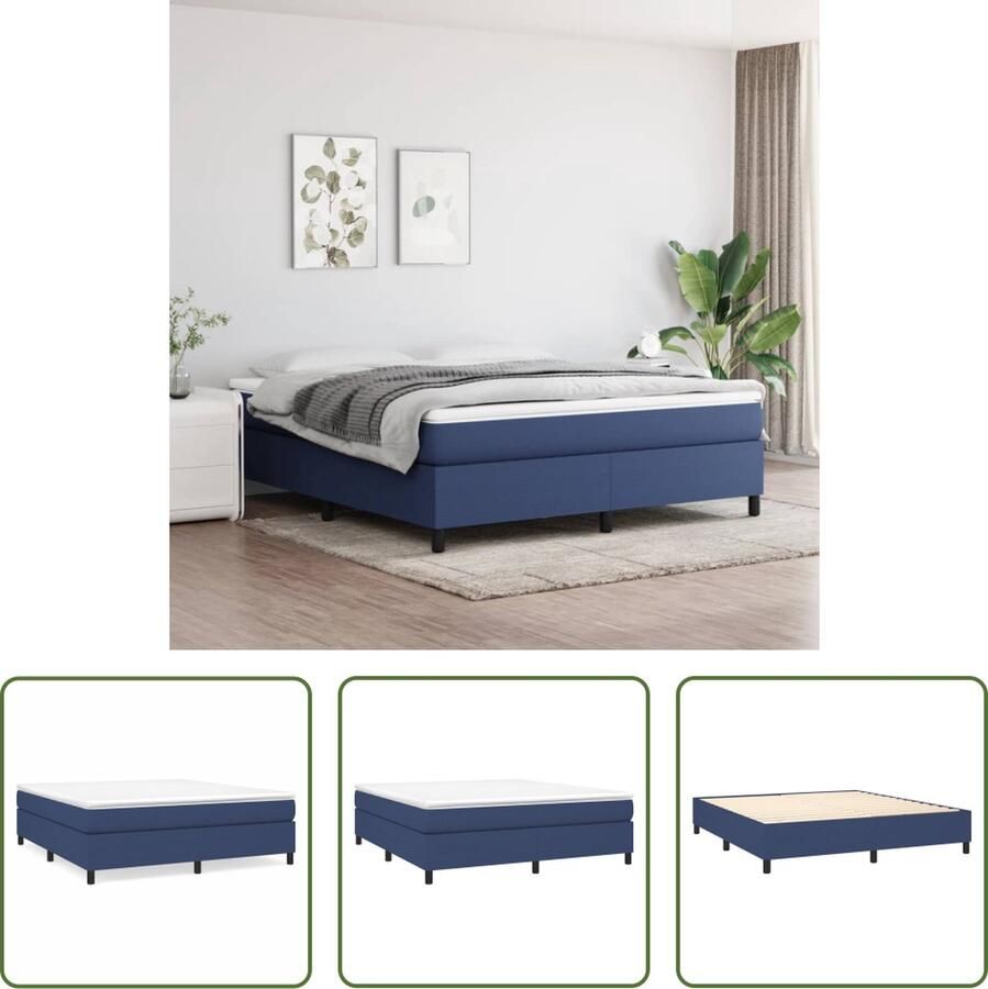 The Living Store Boxspringframe blauw 203 x 160 x 35 cm stof en multiplex Boxspring Frame Bed Frame Slaapkamer Meubels Tweepersoons Bed Blauwdruk