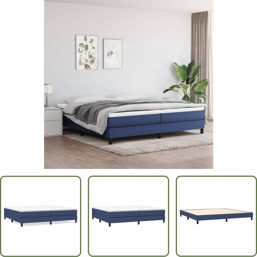 The Living Store Boxspringframe Blauw 203 x 200 x 25 cm Duurzaam materiaal Ondersteunende poten Multiplex lattenbodem Boxspringframe Bedframe Tweepersoonsbed Blauwdruk Houten Bed
