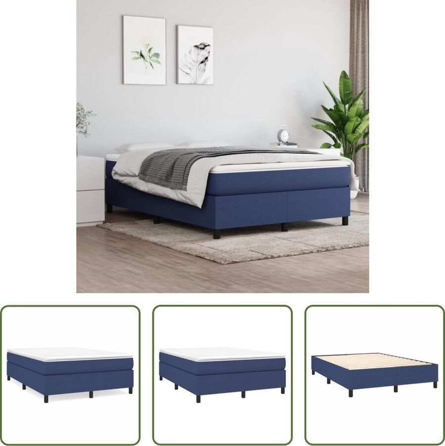 The Living Store Boxspringframe stof blauw 140x200 cm Boxspringframe Boxspringframes Bed Ledikant Slaapmeubel Bedframe Bedbodem Tweepersoonsbed Boxspring Bedden Ledikanten