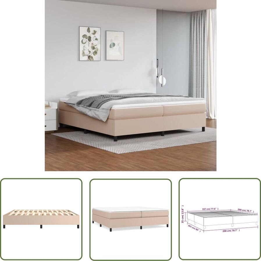 The Living Store Boxspringframe kunstleer cappuccino 200x200 cm Boxspringframe Boxspringframes Bed Ledikant Slaapmeubel Bedframe Bedbodem Tweepersoonsbed Boxspring Bedden Ledikanten