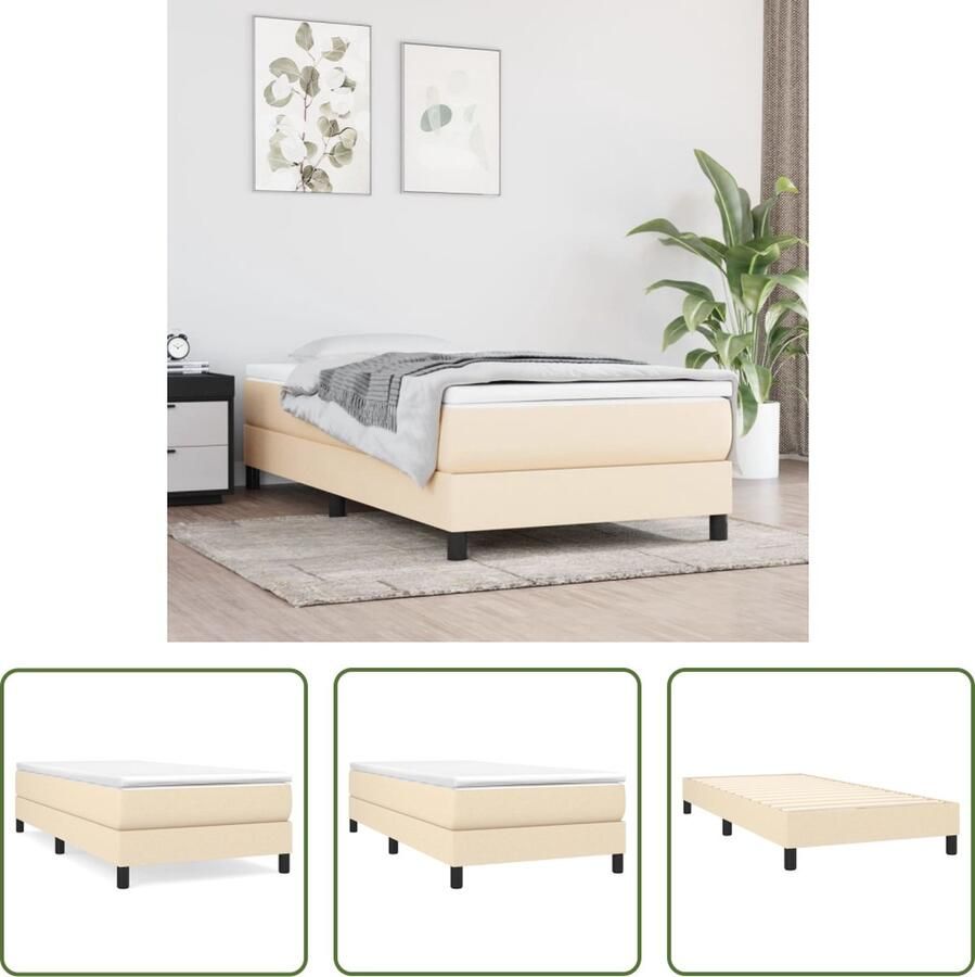 The Living Store Boxspringframe stof crème 100x200 cm Boxspringframe Boxspringframes Bed Ledikant Slaapmeubel Bedframe Bedbodem Eenpersoonsbed Boxspring Bedden Ledikanten