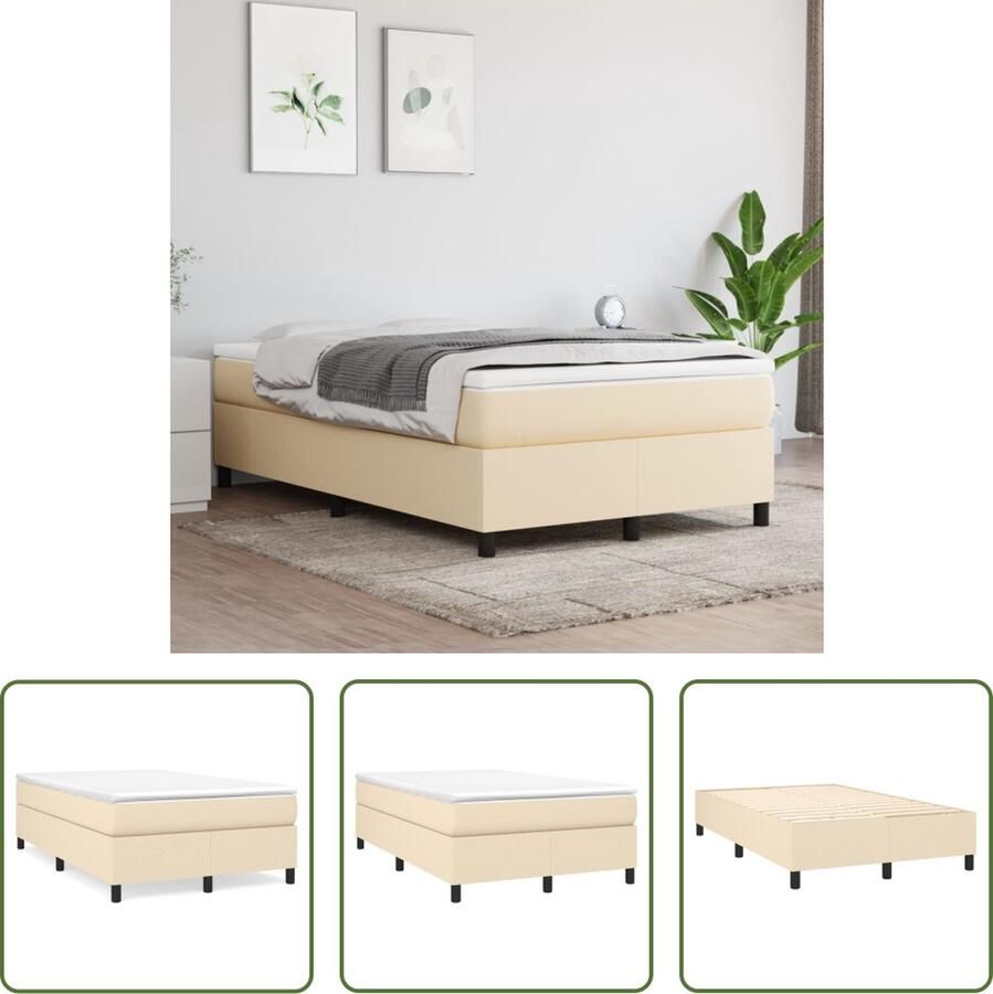 The Living Store Boxspringframe Crème 203 x 120 x 35 cm Duurzaam materiaal Ondersteunende poten Multiplex lattenbodem Boxspringframe Bedframe Tweepersoonsbed Creme Kleurtje Houten Bed