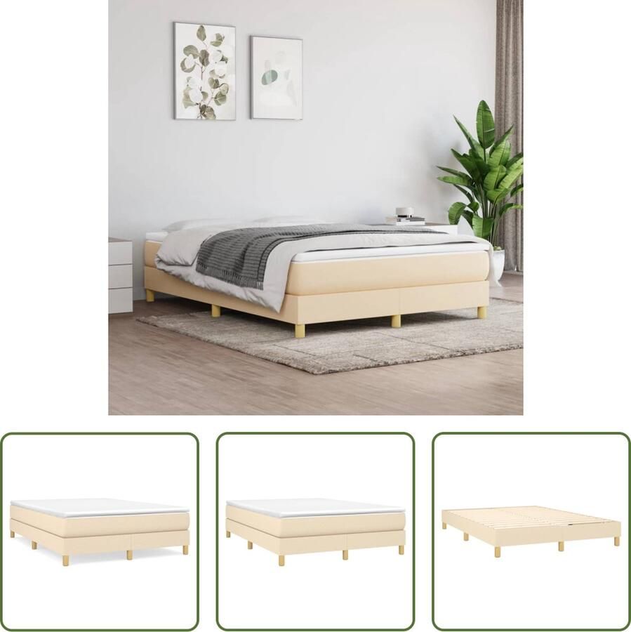 The Living Store Boxspringframe Crème 203 x 140 x 25 cm Ademend en duurzaam stoffen frame Ondersteund door stevige poten Multiplex lattenbodem Boxspringframe Bedframe Tweepersoonsbed Creme Kleurtje Houten Bed