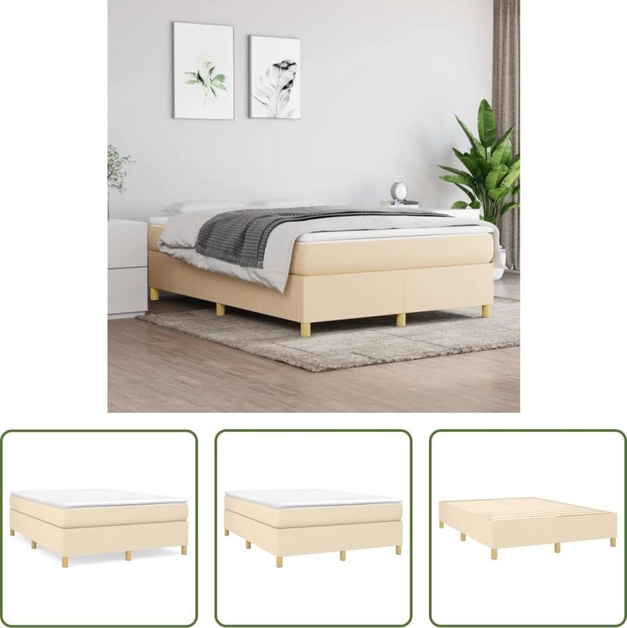 The Living Store Boxspringframe stof crèmekleurig 140x200 cm Boxspringframe Boxspringframes Bed Ledikant Slaapmeubel Bedframe Bedbodem Tweepersoonsbed Boxspring Bedden Ledikanten